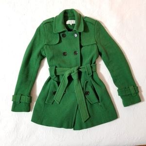 Vintage Calvin Klein Double Breasted Green Below Hip-Length Wool Coat